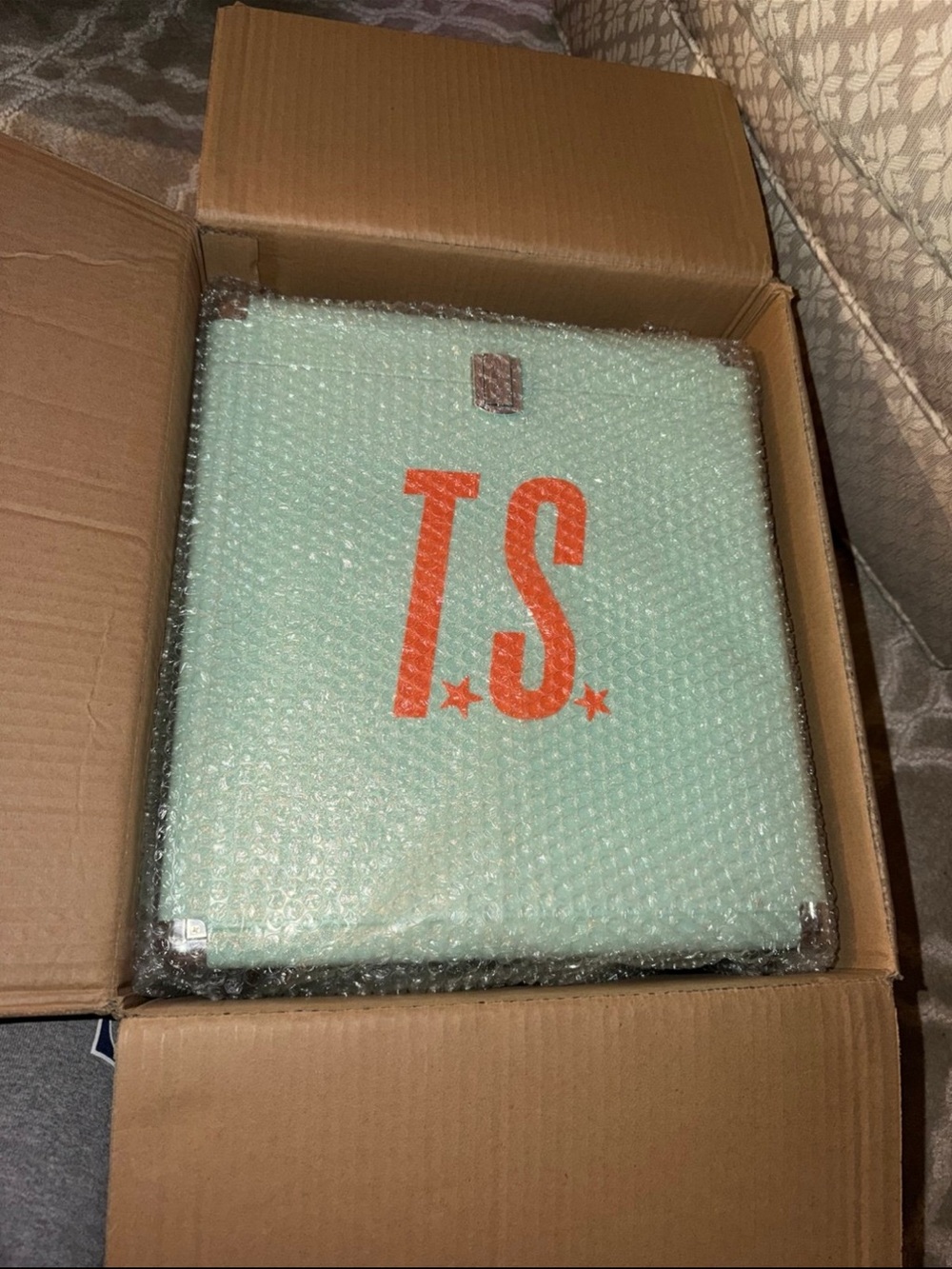 Taylor Swift Mint Green Vinyl case with Orange TS Logo- the life of a show girl